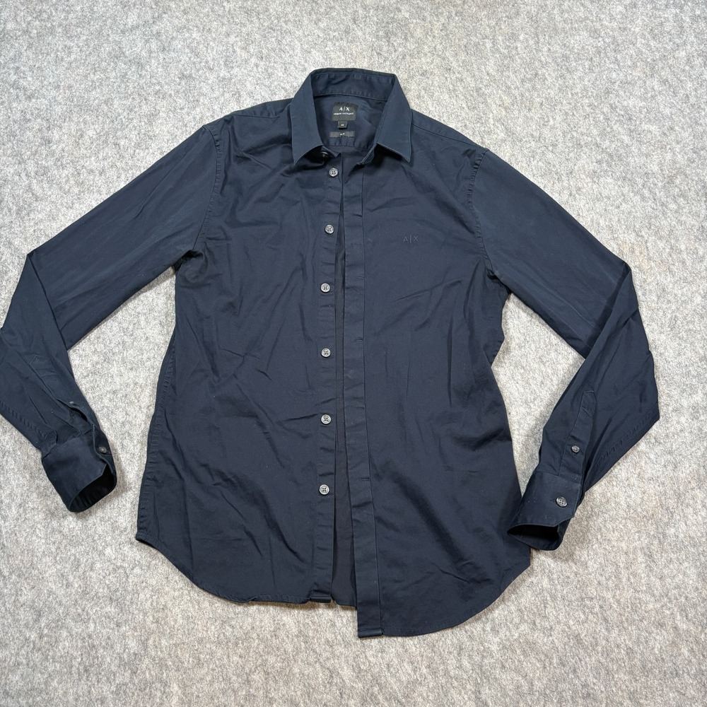 Armani Exchange Dress Shirt Men's Size XS Navy Blue Slim Fit Long Sleeves Work